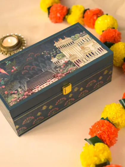 The Desi Diwali Dazzle Box, an elegant, reusable box that makes for a stunning festive gift.