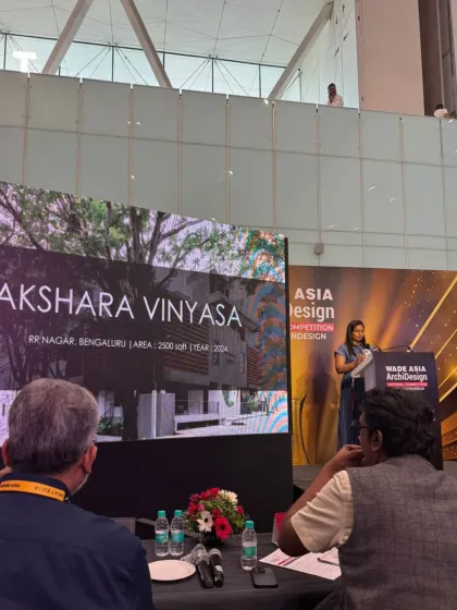 Presenting our project, Akshara Vinyasa, to the jury at the WADE Asia competition.