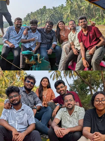 Our travelers enjoying a boat ride in the Honnavar backwaters near Gokarna, a serene and beautiful part of the trip.