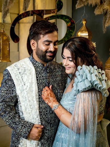 An intimate portrait of the couple at their Roka, sharing a quiet moment together.