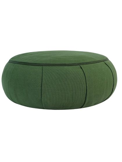 A green round yoga cushion, shot cleanly on a white background. We can photograph your product in all its color variations.