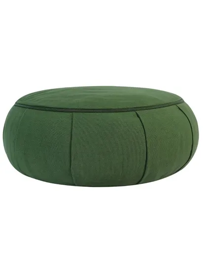 A green round yoga cushion, shot cleanly on a white background. We can photograph your product in all its color variations.