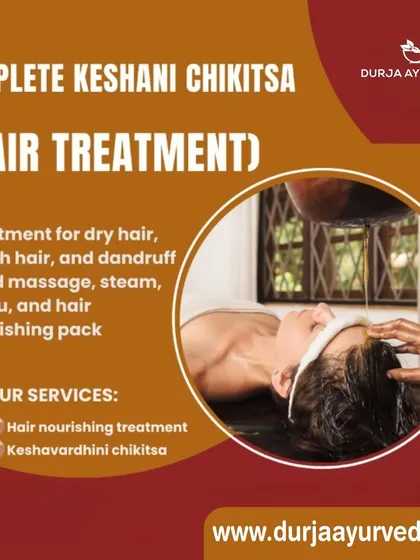 Our Keshani Chikitsa is a complete hair rejuvenation treatment. It combines a nourishing head massage, steam, and a herbal hair pack with therapies like Shirodhara, where medicated oil is streamed onto the forehead to combat hair fall, dandruff, and premature graying.