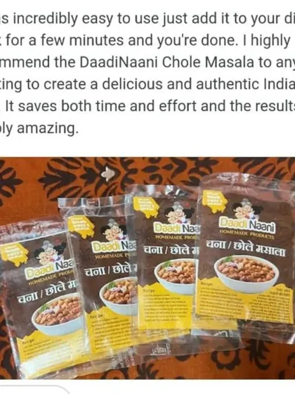 Nothing makes me happier than reading reviews like this. This customer loved how my DaadiNaani Chole Masala saved them time and effort while delivering amazing, authentic results. This is exactly why I started this journey.