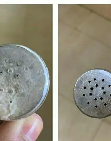 A picture is worth a thousand words. This simple before and after shot shows how a clogged shower head can be easily cleaned to work like new. It is one of the many practical home maintenance skills we teach in our Tinker Kinder program.