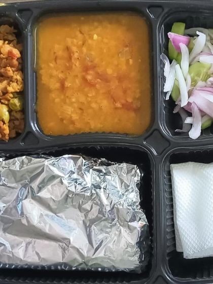 A healthy and protein-rich thali with dal and soya nutrela keema. This is a great vegetarian option that is both delicious and nutritious.