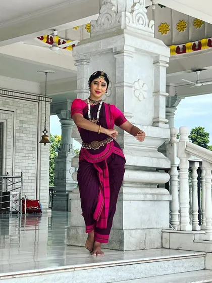Taking a moment to pose at a beautiful Lakshmi temple between workshop sessions in Uttarakhand. My travels for dance often lead me to places of incredible beauty and heritage, which in turn inspire my art.