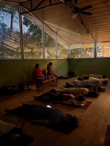 This is what deep rest looks like. A glimpse into our Yoga Nidra session, where participants find stillness and peace in our serene studio space.