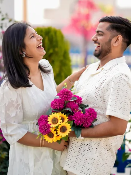 This is what pure, unfiltered joy looks like. My goal is to create a relaxed space where you can be yourselves, and I can capture the real laughter and connection you share. This candid shot from a Pune pre-wedding session, with its warm light and genuine smiles, is the heart of my natural photography style.