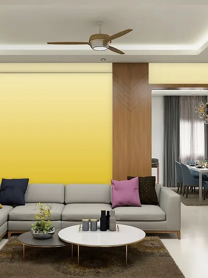 A bright and cheerful yellow ombre wallcovering that adds a splash of sunshine to the living room. The gradual color transition creates a modern and energetic vibe.