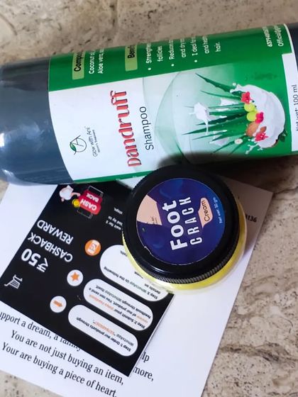 A customer order featuring two targeted solutions: my Dandruff Shampoo and Foot Crack Cream. I make products to solve your specific body care problems.