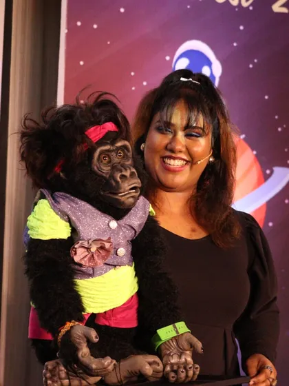 Nikki and I, ready to entertain the crowd. Our stage presence is all about energy and engagement, making sure everyone in the audience feels like they are part of the show.