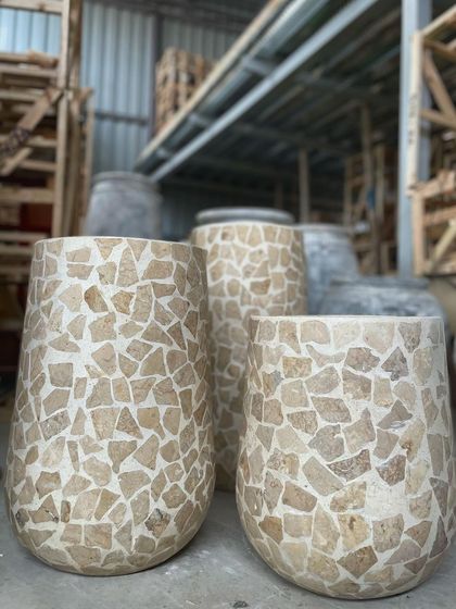 A trio of my terrazzo planters, a popular choice for adding style and elegance to both indoor and outdoor plant displays.