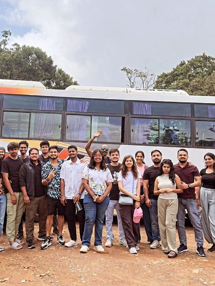 The group standing by the bus, ready for another day of Coorg exploration. We take care of all travel logistics from Bangalore and back.