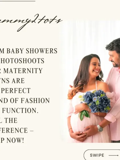 A happy couple's portrait, showcasing our soft pink gown. This image highlights how our dresses are perfect for both baby showers and photoshoots.