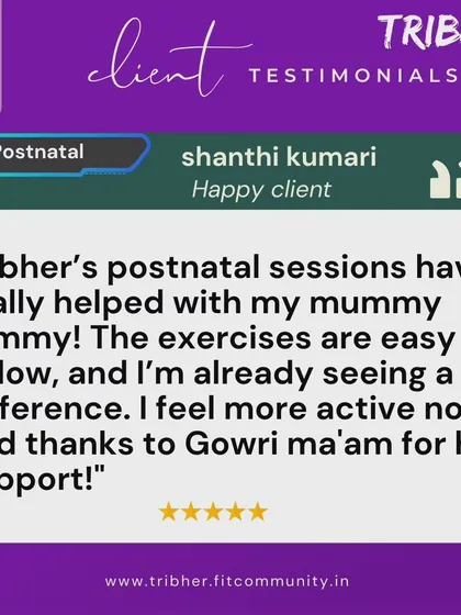 Shanthi is already seeing a difference with her mummy tummy through our postnatal sessions. She finds the exercises easy to follow and feels more active, giving a special thanks to her coach, Gowri, for the support.