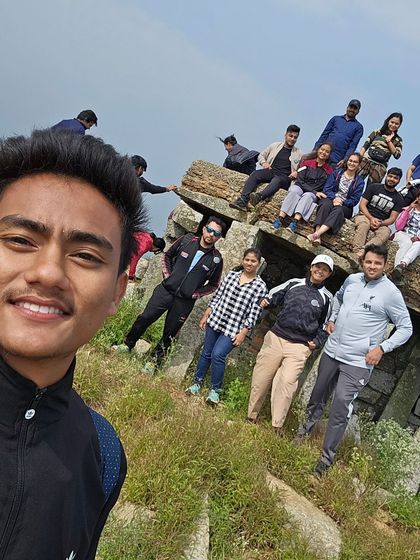 A selfie capturing the fun and excitement of the Skandagiri trek group.