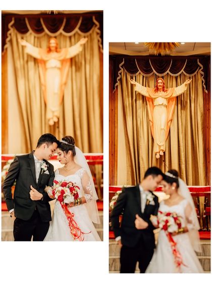 A diptych showing the couple at the altar. I use different focusing techniques to provide both a sharp and a soft, artistic view of the same sacred moment.