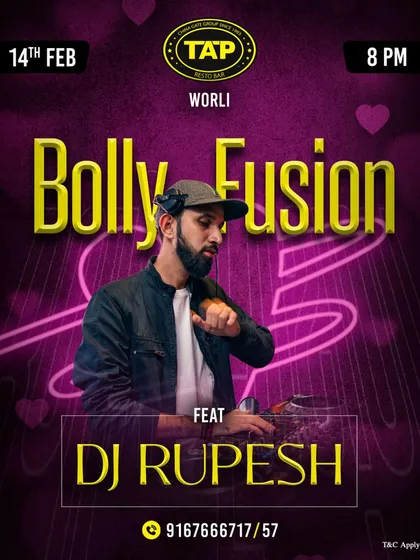 An event poster for a special Valentine's Day 'Bolly Fusion' night at TAP Worli. I regularly play themed events, creating a unique soundtrack for every occasion.