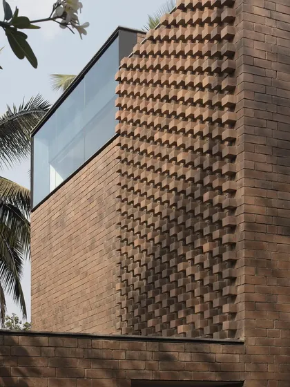 We are obsessive about how materials come together. This detail from our Brick House in Bangalore shows the texture and precision of hand-moulded, rough bricks, creating a dynamic, patterned facade that plays with light and shadow.