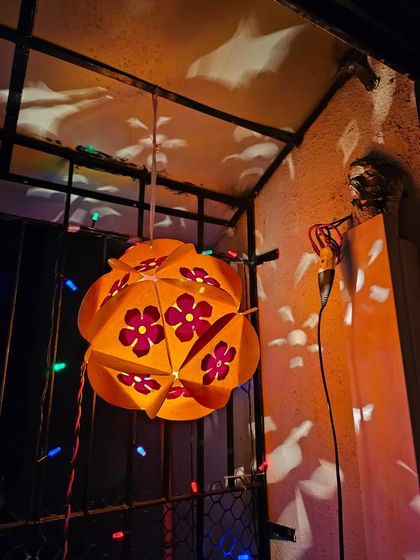 The intricate patterns on this lantern cast beautiful shadows when lit. A wonderful result from our kids' Diwali craft session.