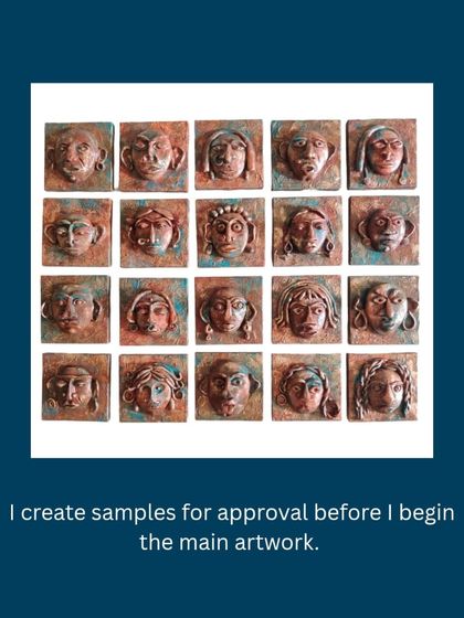 As part of my process, I always create samples for approval before beginning the main artwork. These miniature faces were the approved samples for the final 20-piece wall installation.