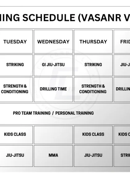 This was the schedule for our old Vasant Vihar location. We keep it here to show our history and how we've grown. We've moved all operations to our bigger and better facility in Vasant Kunj to provide a more comprehensive training experience.