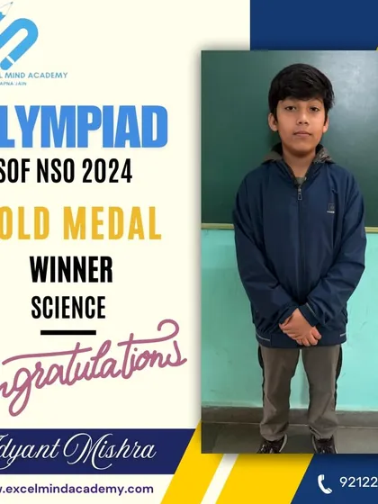 We congratulate Adyant Mishra on winning the Gold Medal in the SOF National Science Olympiad (NSO) 2024. His passion for science and his brilliant performance make us incredibly proud.