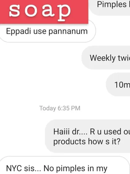 "NYC sis... No pimples." A simple and powerful review for my soap. It's great for keeping pimples away when used regularly.