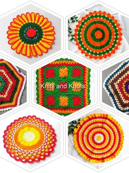 A collage showing the wide variety of thali covers I can create. Each one is handmade and can be customized in color and size to suit your needs.