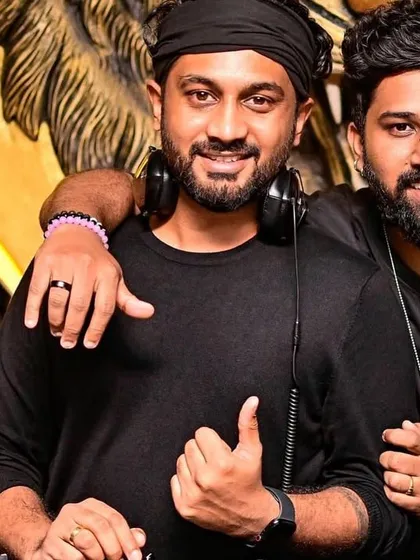 Posing with a friend and fellow artist at Badmaash before a set. The music community in Bangalore is all about collaboration.