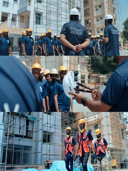 On-site video grabs from a Pranav Constructions project, showing the construction team at work. We combine aerial views with ground-level shots for comprehensive project documentation.