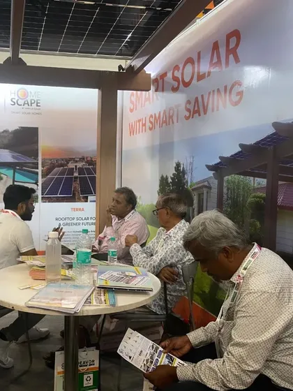 Our team engages with interested homeowners at the Consumer Electronics World Expo in New Delhi. We are always happy to answer questions and showcase our beautiful and efficient rooftop solar systems for homes and businesses.