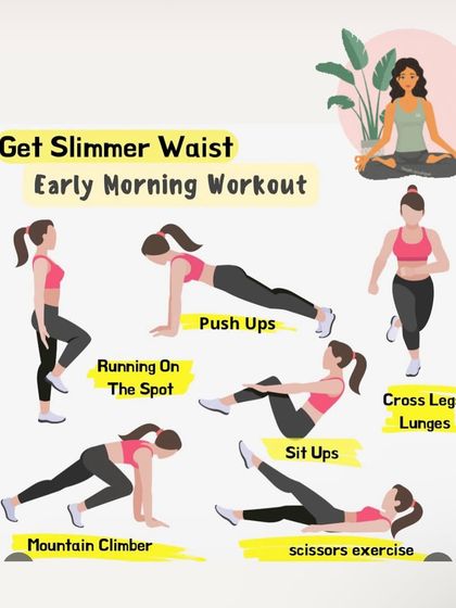 An early morning workout to get a slimmer waist, combining cardio like running on the spot with core exercises like sit-ups and mountain climbers.
