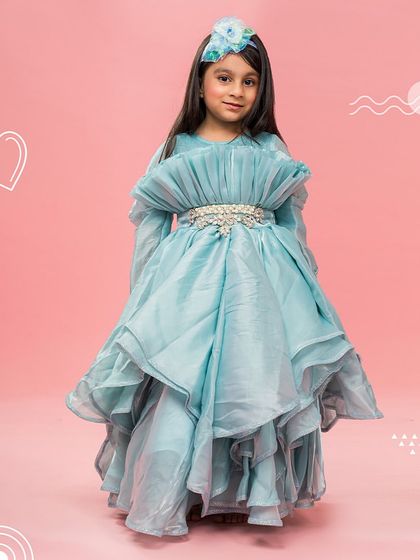 Another view of the Alice Blue gown, showing its beautiful movement and ethereal quality.