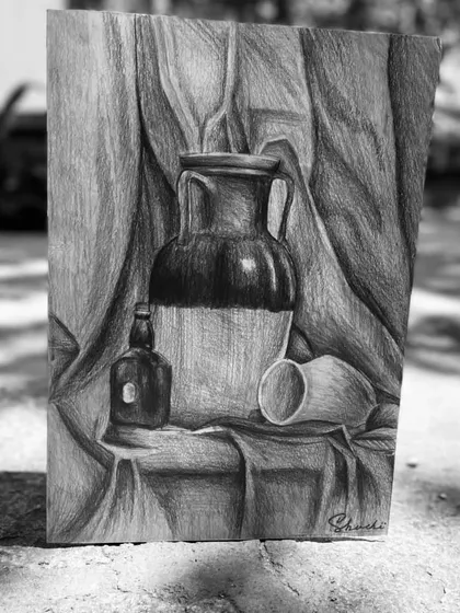Strong drawing skills are the foundation of all great art. This still life sketch, created by my student Shuchi, showcases an expert understanding of light, shadow, and form using graphite pencils, a core focus in my sketching and shading courses.