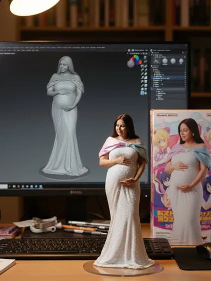 This is more than a product; it's your story sculpted in 3D. This classic maternity pose is transformed into an elegant figurine, a perfect memento of your pregnancy journey. Each piece is carefully crafted and presented in a special box with your original photo.
