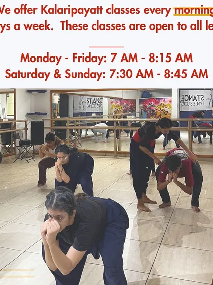 We offer Kalaripayattu classes every morning, 7 days a week. Our sessions are open to all levels and are a great way to start your day with focus and energy.