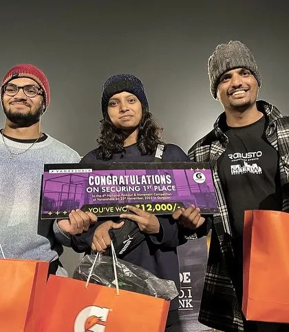 The winners of the Vanarsena Team Run, a unique 3-member team competition that celebrates team spirit and coordination. It's amazing to see how athletes strategize and support each other to win.