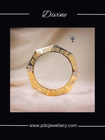 A divine octagonal gold kada featuring the "Ek Onkar" symbol. This piece blends spiritual significance with modern geometric design, making it a meaningful and stylish article of faith.
