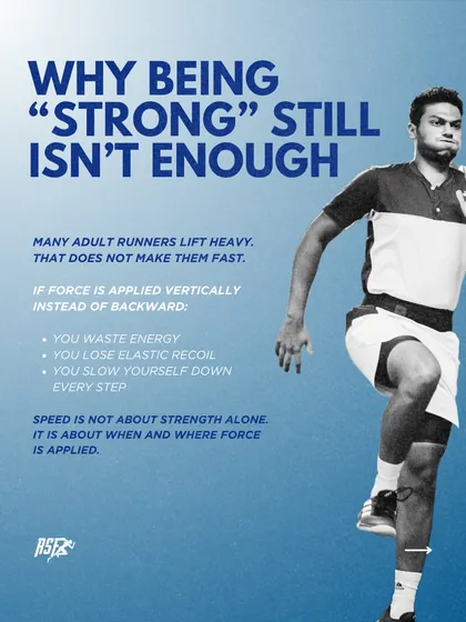 Being strong in the gym doesn't automatically make you fast on the field. Speed is about the direction of force application; if you apply force vertically instead of horizontally, you waste energy and lose elastic recoil.