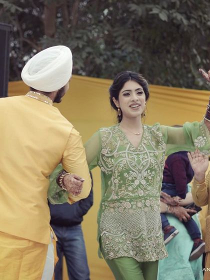 A playful moment during a mehendi dance. I love creating cute, interactive choreography for couples.