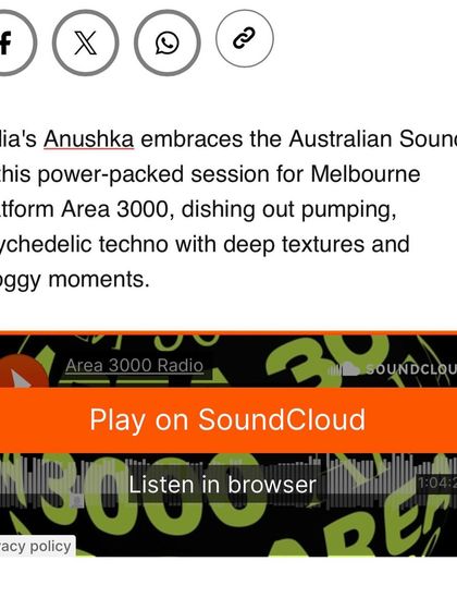 A screenshot of the Resident Advisor feature for my guest mix on Melbourne's Area 3000 Radio, highlighting my psychedelic techno sound.
