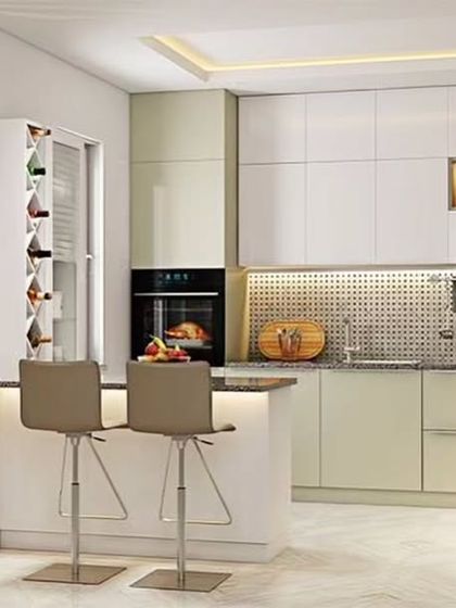 Modular Kitchen - Modular Home Interiors Modern Kitchens with Islands & Breakfast Bars photo 17