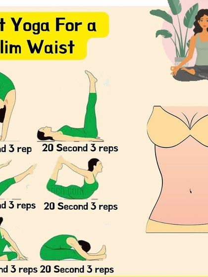 A collection of the best yoga poses for a slim waist. This routine includes forward bends, core work like Boat Pose, and twists to target the entire midsection.