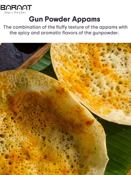 Our Gun Powder Appams offer a spicy kick, combining the fluffy texture of the appam with the aromatic flavours of traditional gunpowder masala.
