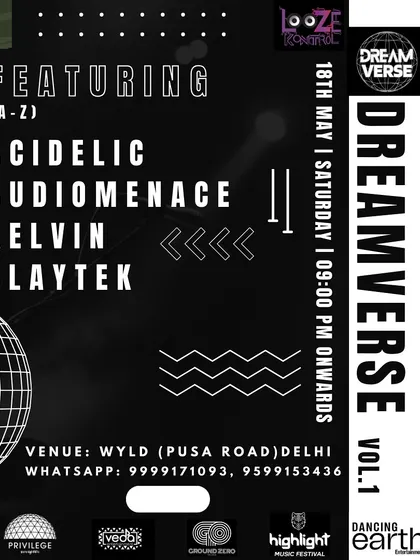 The full lineup announcement for Dreamverse Vol. 1, inviting everyone to enjoy a Saturday evening with sick techno tunes.