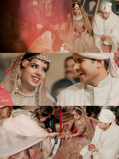 A collage of candid moments from the wedding ceremony, filled with laughter and joy.