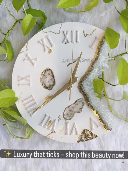 I believe time itself can be a work of art. This luxury wall clock is a fusion of natural gypsum and sparkling geode crystals, designed to bring a touch of elegance and positive energy to your walls.