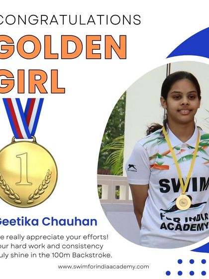 Geetika Chauhan, our golden girl, after winning the 100m Backstroke at the CBSE Swimming Competition. Her hard work truly shines.